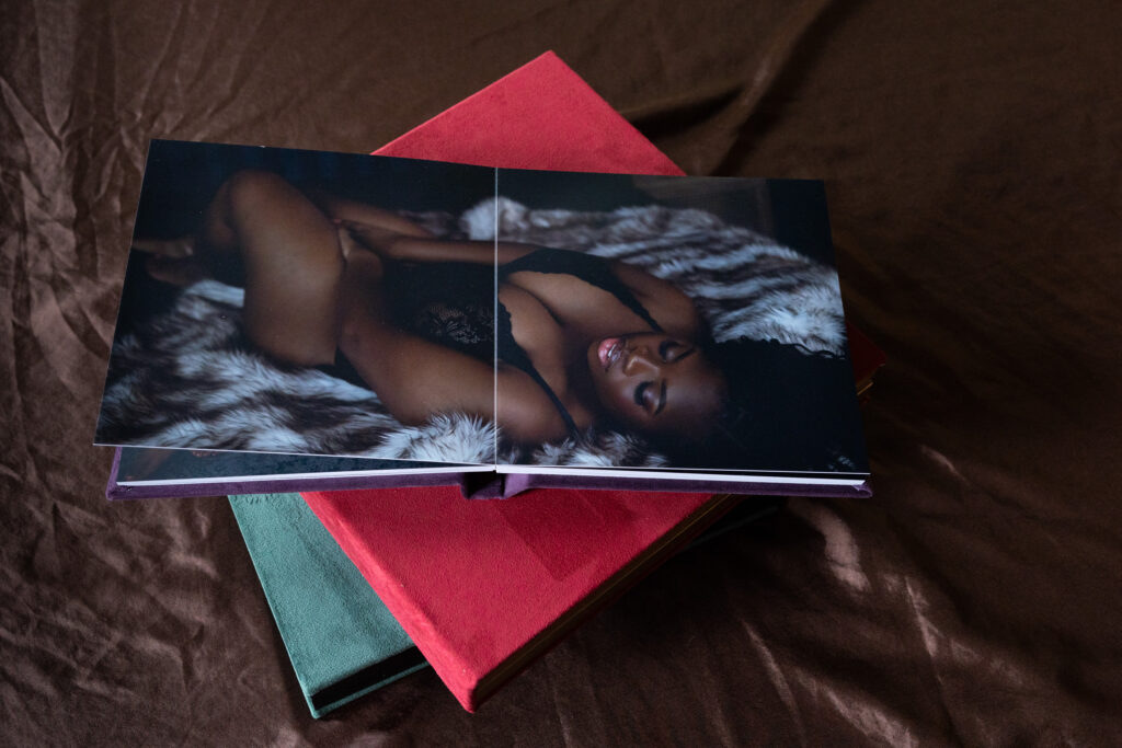 boudoir album showing luxury printed photo products