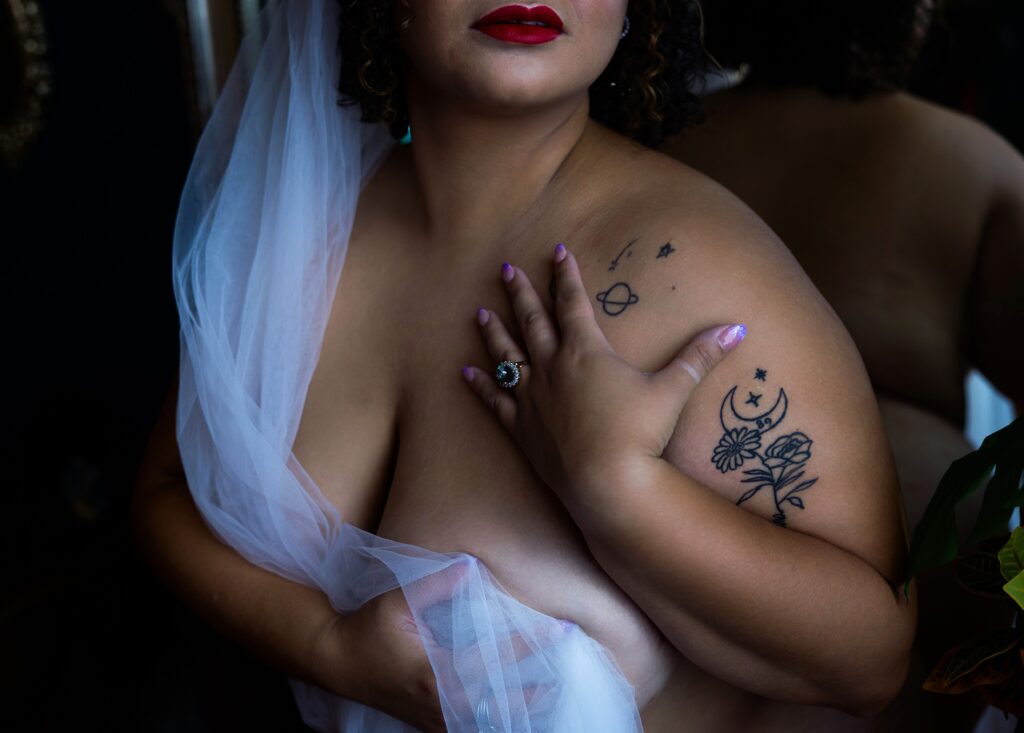 Detailed image of woman wrapped in veil